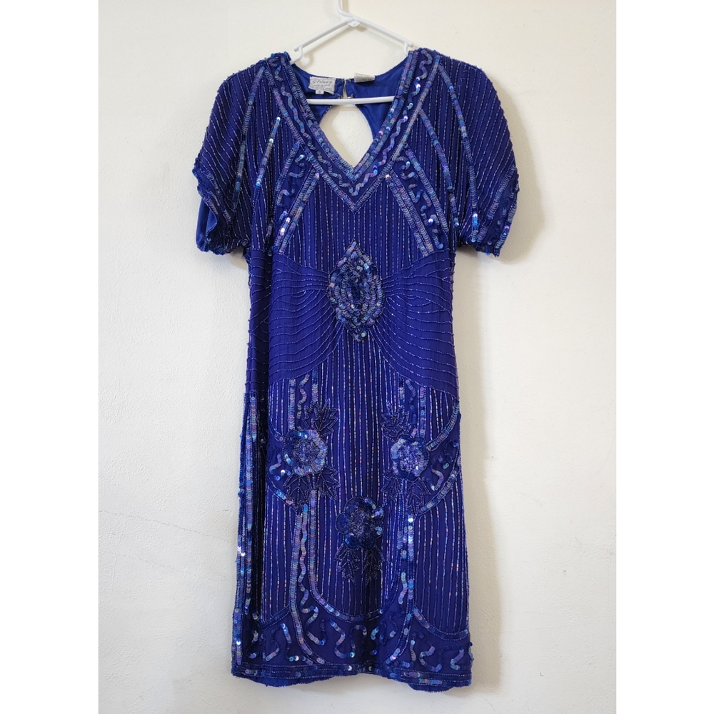 Blue Embellished Sequin Dress